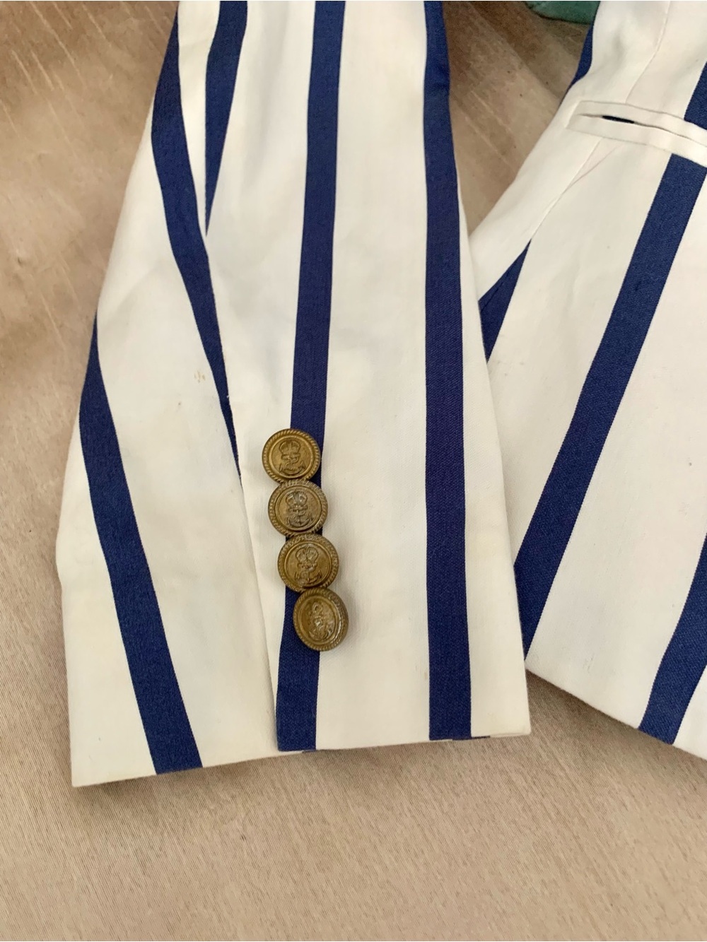 Ralph Lauren Navy Blue & White Nautical Striped Button-Front Jacket Blazer - Picture 5 of 11